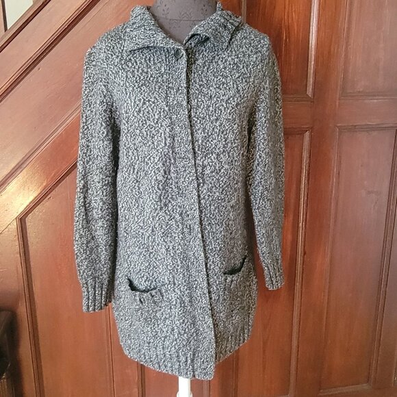 Lands End Womens Grey Wool Blend Cardigan Sweater Coat Size M - Picture 1 of 5